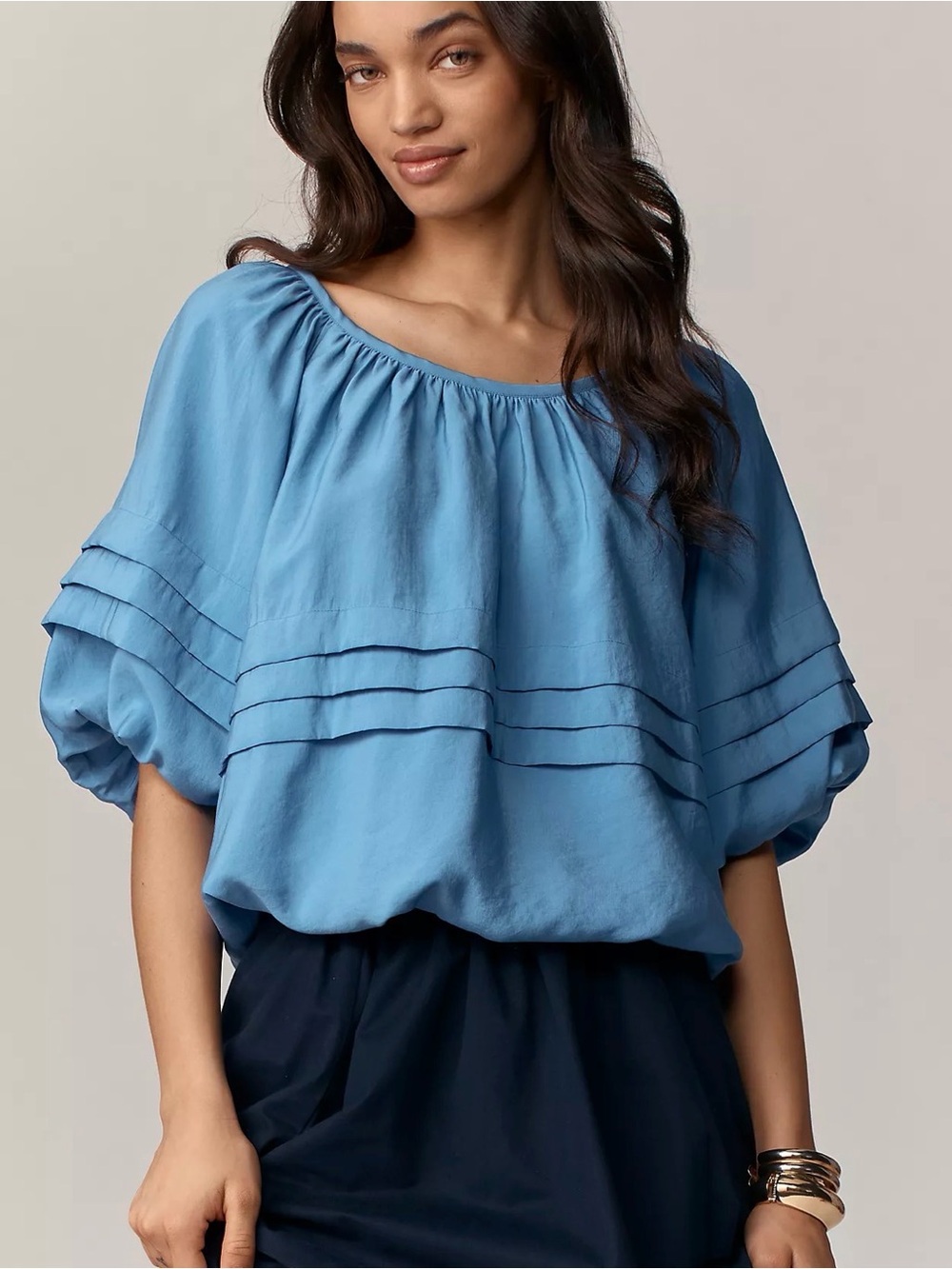 Anthropologie Maeve Blue Bubble Tiered Puff Sleeve Top XS